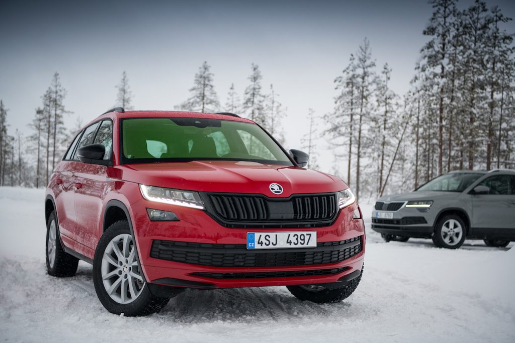 Škoda Kodiaq a Škoda Karoq na sněhu