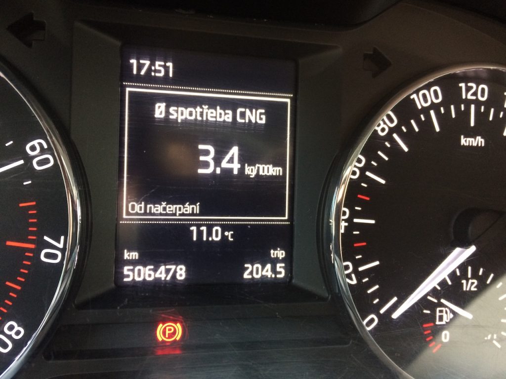 Škoda Octavia G-TEC, spotreba 3,4 kg CNG na 100 km