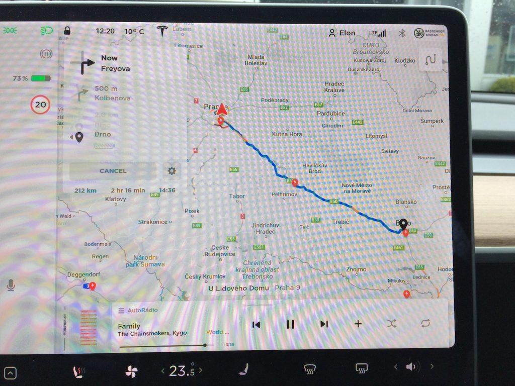 Tesla Model 3 - plánovaná trasa