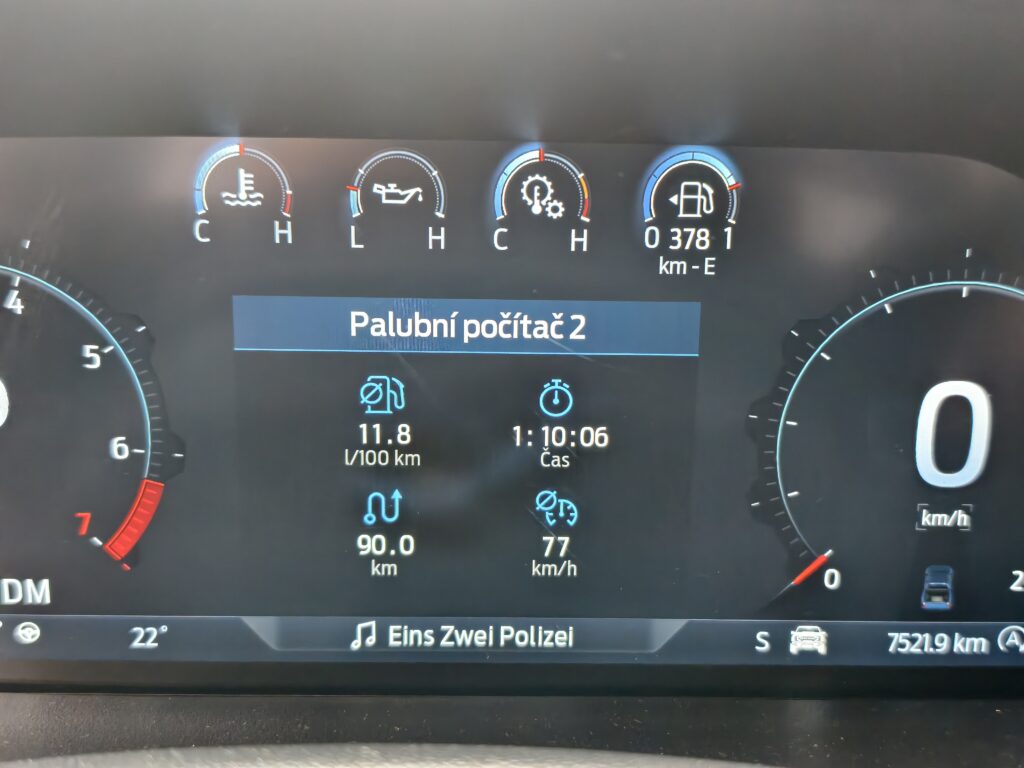 Ford Ranger Raptor - spotřeba do Budějovic
